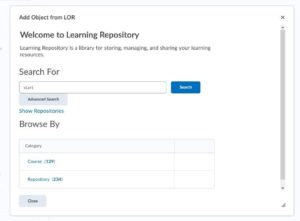 Learning Repository page with search and browse features.